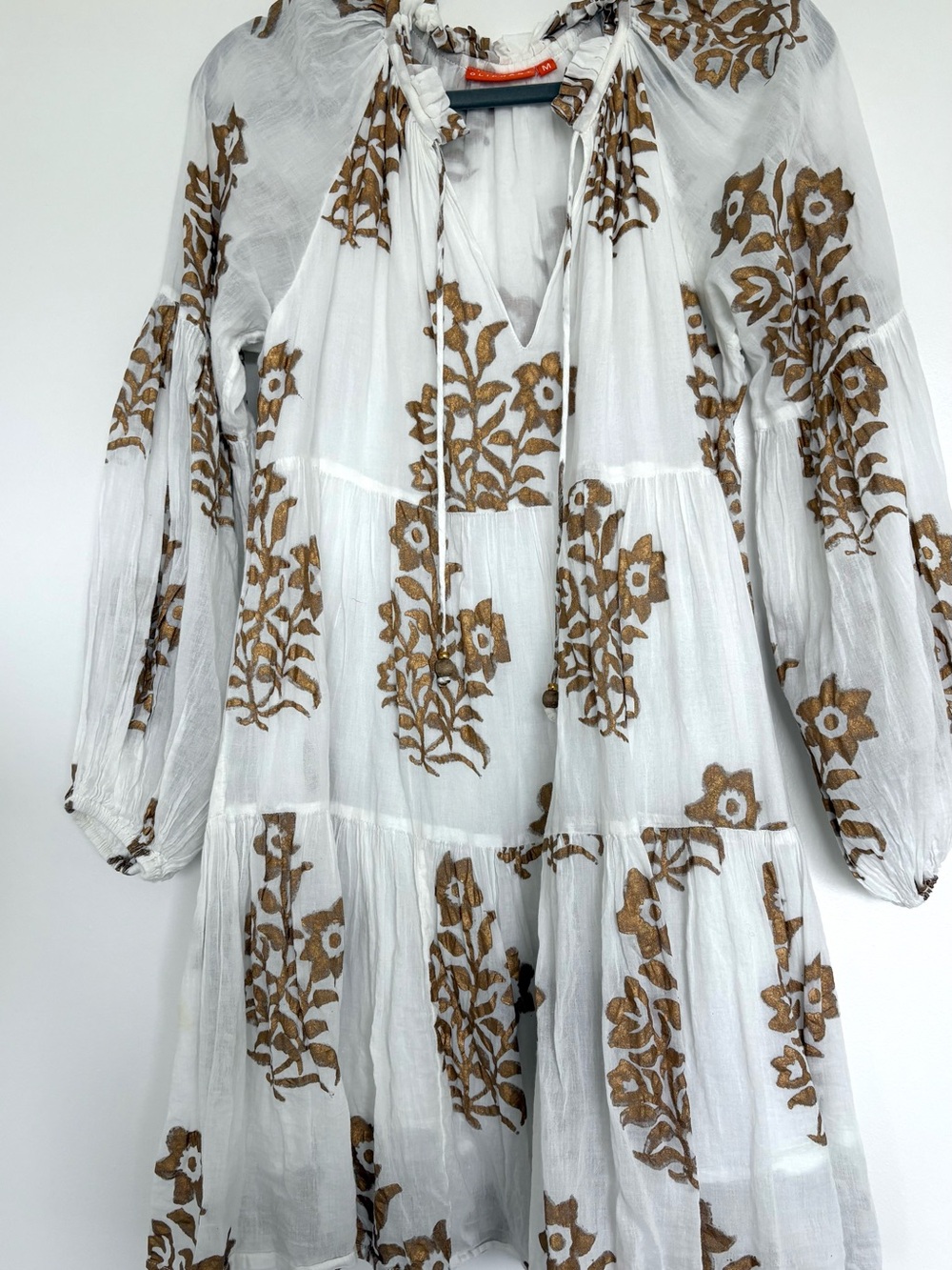 Oliphant White Tiered Dress with Brown Floral Print